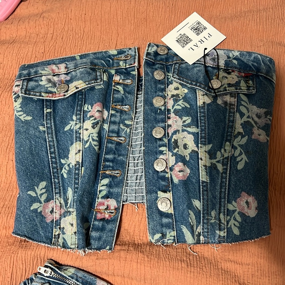 FLOWER PRINT DENIM SET